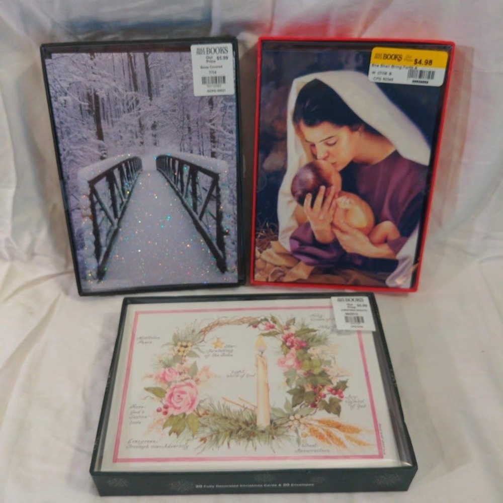 Crown Point Graphics Christmas Cards Lot of 50 Glitter Religious Wreath Designs